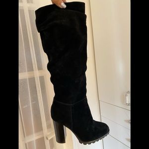 Suede knee high chucky winter boot women